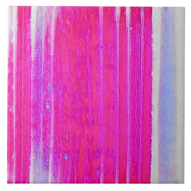 Vibrant Abstract Pink and Purple Stripes Art Tile (Front)