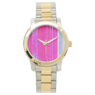 Vibrant Abstract Pink and Purple Stripes Art Watch