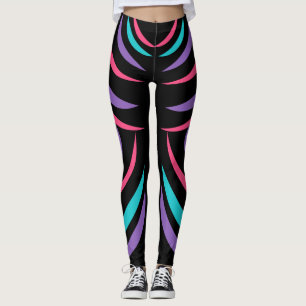 Vibrant Abstract Pink, Purple & Turquoise on Black Leggings