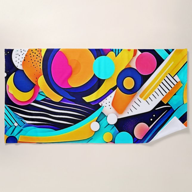 Vibrant Abstract Pop Art Beach Towel (Front)