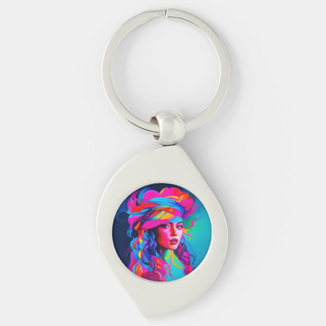 Vibrant Abstract Portrait  Key Ring (Front)