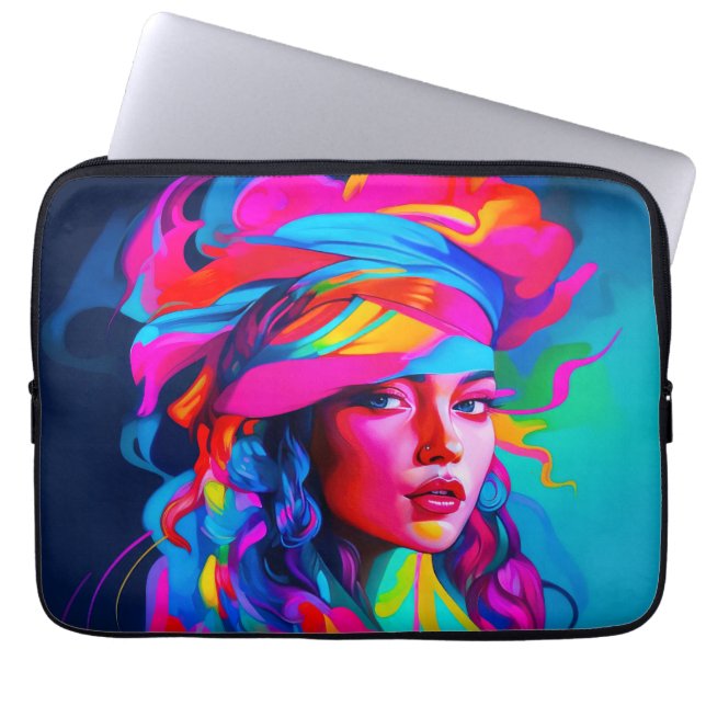Vibrant Abstract Portrait  Laptop Sleeve (Front)