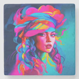Vibrant Abstract Portrait Stone Coaster