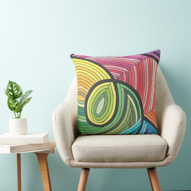 Vibrant Abstract Rainbow Swirl with Layered Lines Cushion (Chair)
