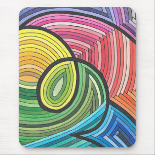 Vibrant Abstract Rainbow Swirl with Layered Lines Mouse Mat