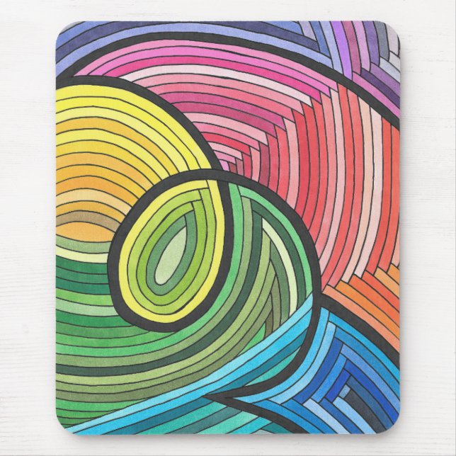 Vibrant Abstract Rainbow Swirl with Layered Lines Mouse Mat (Front)