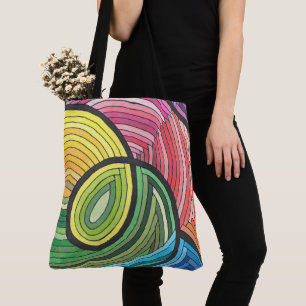 Vibrant Abstract Rainbow Swirl with Layered Lines Tote Bag