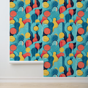 Vibrant Abstract Shapes and Lines Pattern Wallpaper