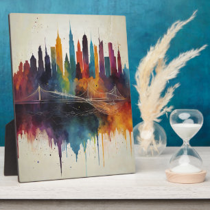 Vibrant Abstract Skyline Cityscape Art Plaque