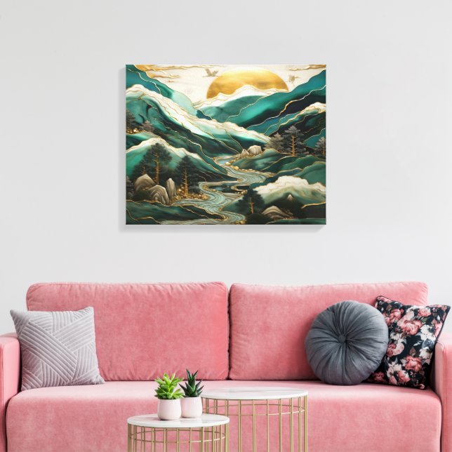 Vibrant Abstract Sunset Cranes Stretched Canvas Pr (Insitu(LivingRoom))