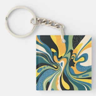 Vibrant Abstract Swirl Art Key Ring