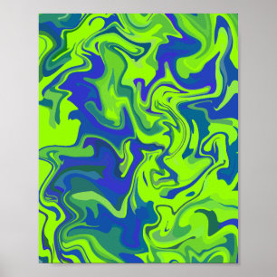 Vibrant Abstract Swirls in Green and Blue Poster