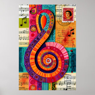 Vibrant Abstract Treble Clef Poster