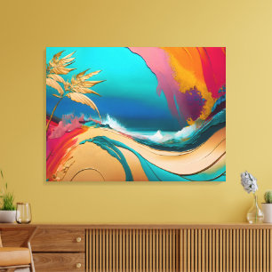 Vibrant Abstract Tropical Beach Scene Canvas Print