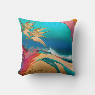 Vibrant Abstract Tropical Beach Scene Cushion