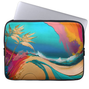 Vibrant Abstract Tropical Beach Scene Laptop Sleeve