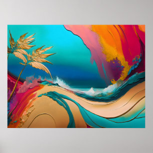 Vibrant Abstract Tropical Beach Scene Poster