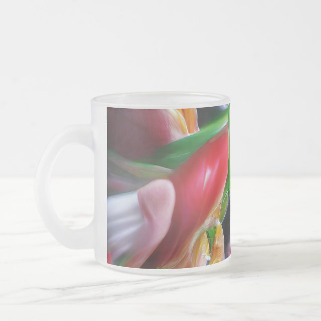 Vibrant Abstract Tulip Reflections Frosted Glass Coffee Mug (Left)