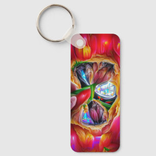 Vibrant Abstract Tulip Reflections Key Ring