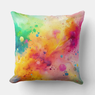 Vibrant Abstract Watercolor Splatter Pattern Cushion