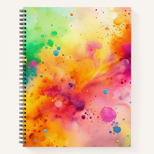 Vibrant Abstract Watercolor Splatter Pattern Notebook (Front)