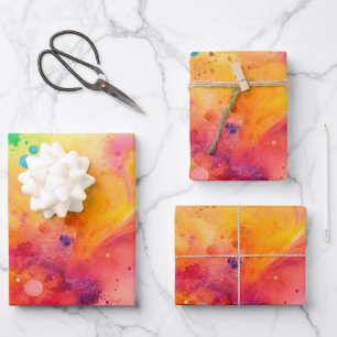 Vibrant Abstract Watercolor Splatter Pattern Wrapping Paper Sheet