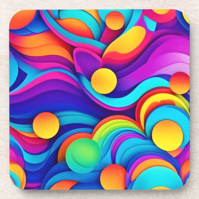 Vibrant Abstract Wave Art Coaster (Front)