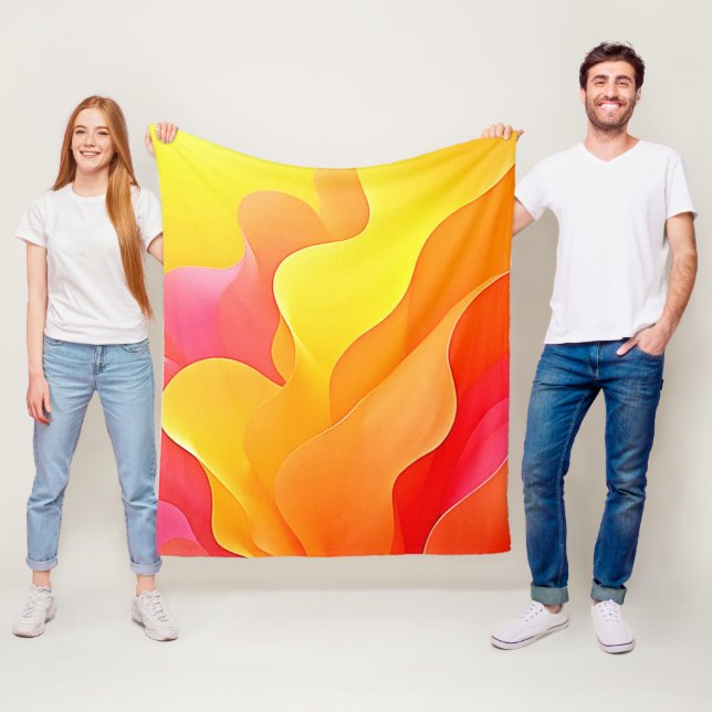 Vibrant Abstract Wave of Warmth Design Fleece Blanket (In Situ)