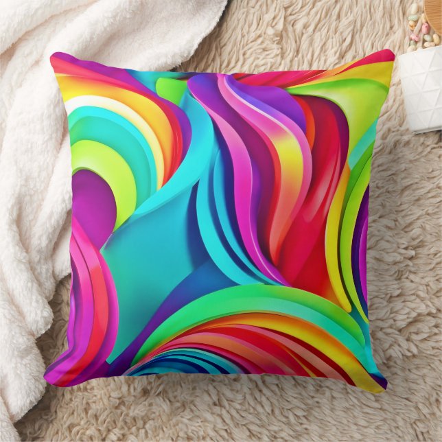 Vibrant Abstract Waves in Dynamic Colour Cushion (Blanket)