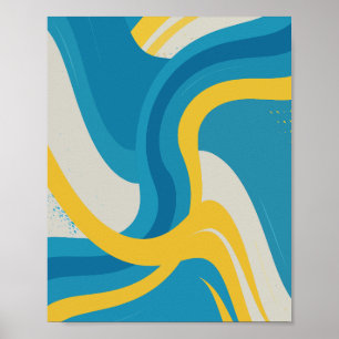 Vibrant Abstract Waves of Blue and Yellow Poster