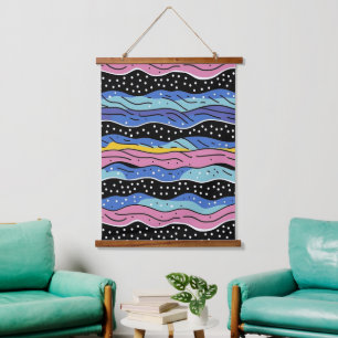 Vibrant Abstract Wavy Lines with Polka Dots Hanging Tapestry