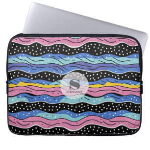 Vibrant Abstract Wavy Lines with Polka Dots Laptop Sleeve