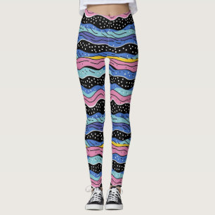 Vibrant Abstract Wavy Lines with Polka Dots Leggings
