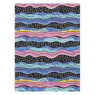 Vibrant Abstract Wavy Lines with Polka Dots Tablecloth