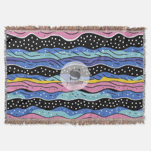 Vibrant Abstract Wavy Lines with Polka Dots Throw Blanket