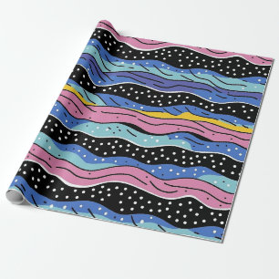 Vibrant Abstract Wavy Lines with Polka Dots Wrapping Paper