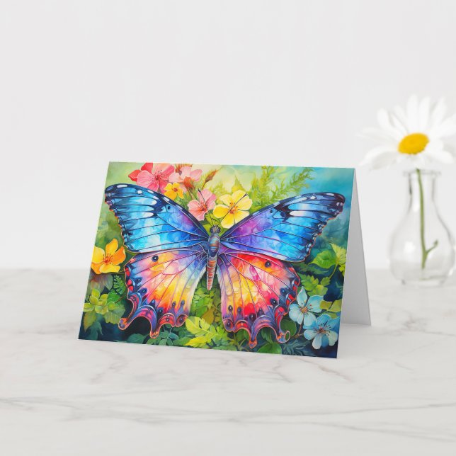 Vibrant Adorable Butterfly Art Happy Birthday Card (Small Plant)