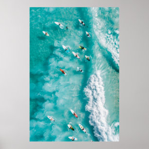 Vibrant Aerial Surfing Scene Ocean Waves Poster