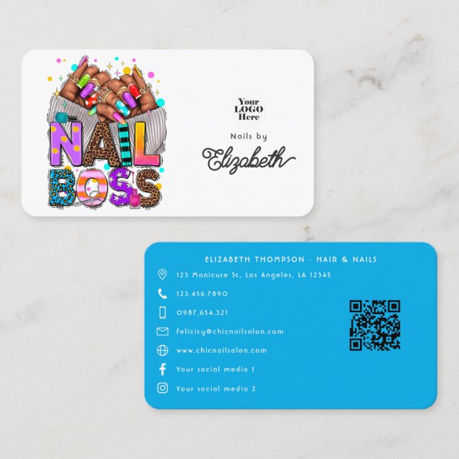 Vibrant African American Nail Boss Branding Business Card (Front/Back)
