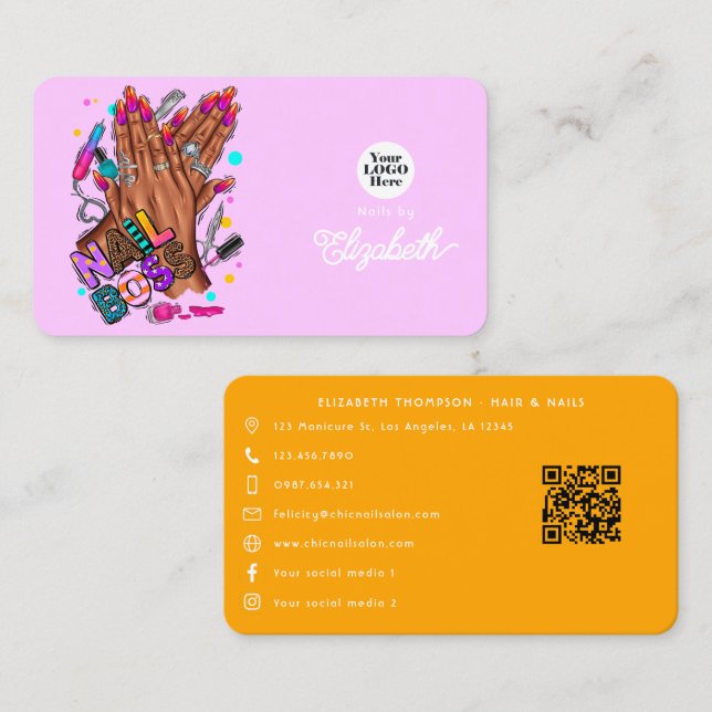 Vibrant African American Nail Boss Business Card (Front/Back)