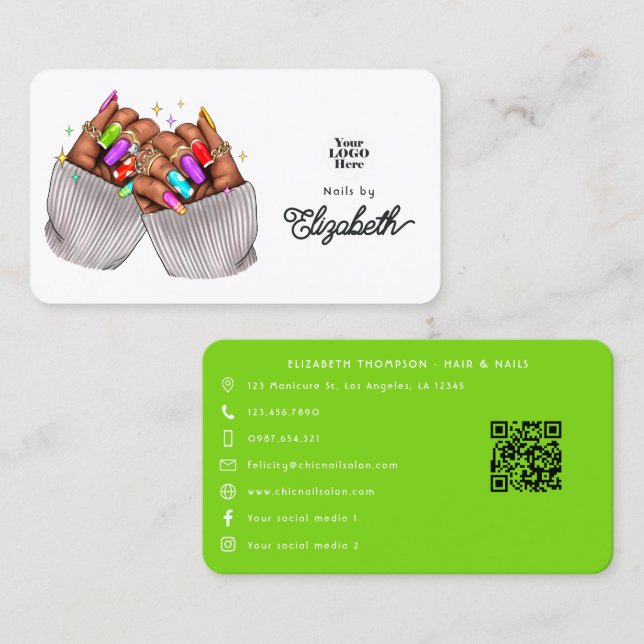 Vibrant African American Nail Salon Branding Business Card (Front/Back)