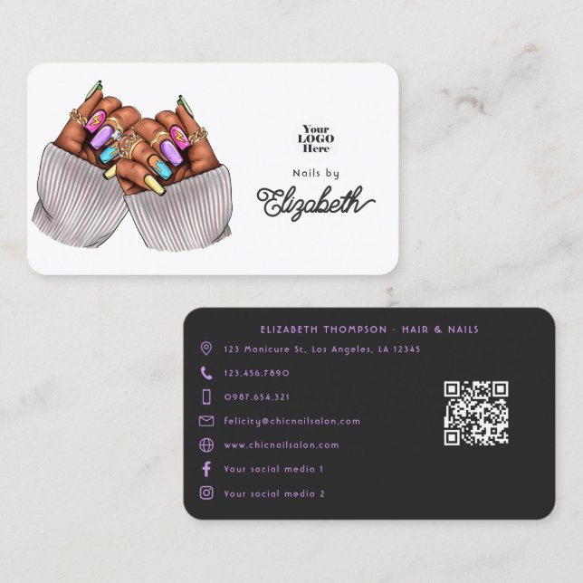 Vibrant African American Nail Salon Business Card (Front/Back)