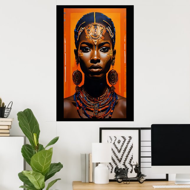 Vibrant African Art Woman Oil Painting Poster (Home Office)