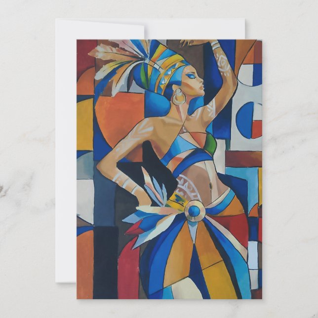 Vibrant African Dancer Cubist Geometric Modern Wal Invitation (Front)