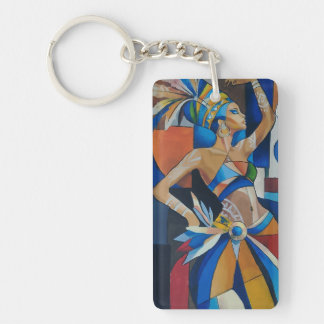 Vibrant African Dancer Cubist Geometric Modern Wal Key Ring