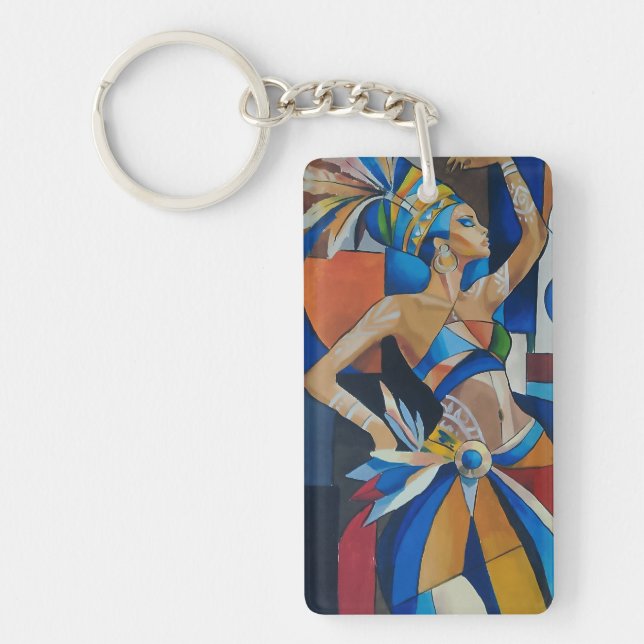Vibrant African Dancer Cubist Geometric Modern Wal Key Ring (Front)