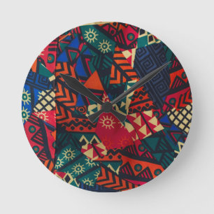 Vibrant African Geometric Tribal Abstract Pattern  Round Clock