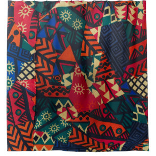 Vibrant African Geometric Tribal Abstract Pattern Shower Curtain