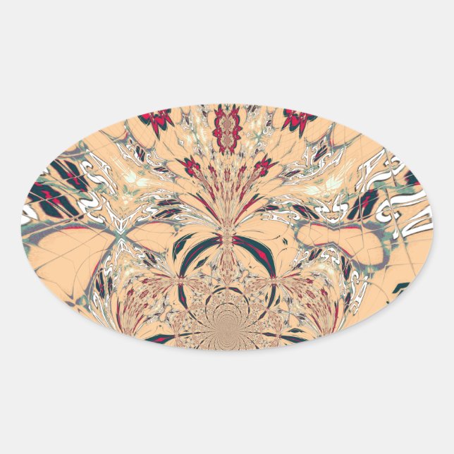 Vibrant African Kaleidoscope: A Peachy Delight Oval Sticker (Front)