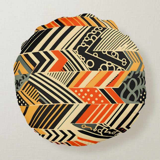 Vibrant African Pattern Round Cushion (Back)